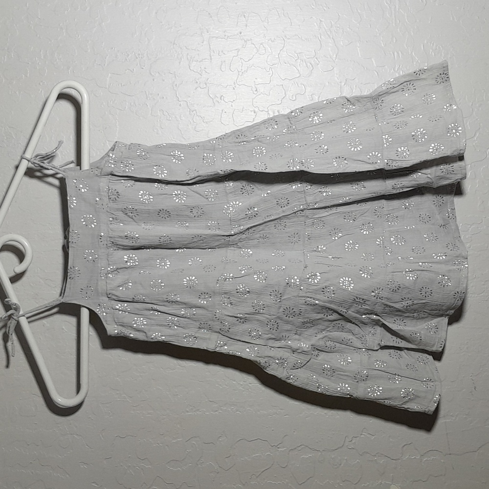 Baby GAP Toddler 3 Years 100% Cotton Silver Foil Detail String Tie Sun Dress